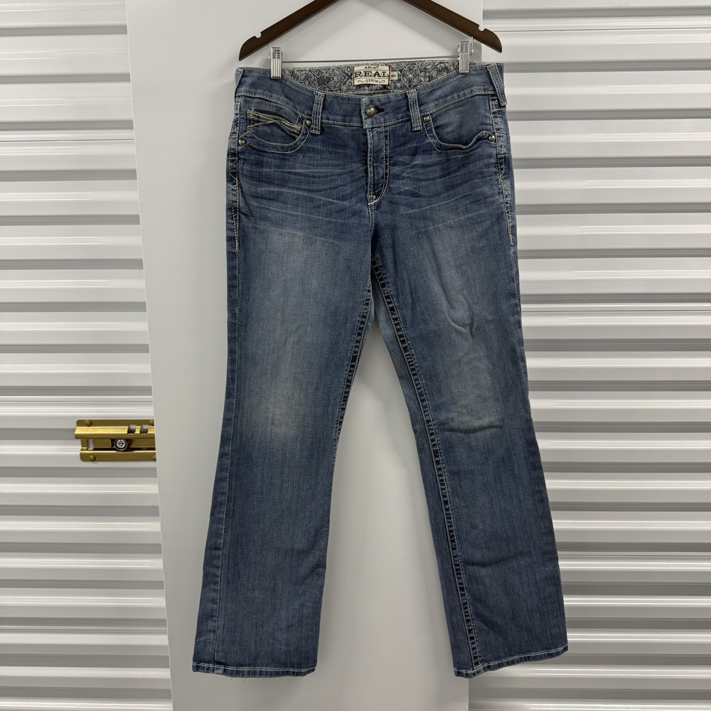 Ariat REAL Women 33L Bootcut Jeans Medium Wash Western Embroidered